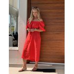 Vestido Manga Bufante Em Linho 100% Italiano Vermelho Margot 1511