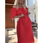 Vestido Manga Bufante Em Linho 100% Italiano Vermelho Margot 1511