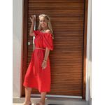 Vestido Manga Bufante Em Linho 100% Italiano Vermelho Margot 1511