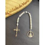 Terço Compacto -Branco e Prata - Medalha Nossa Senhora 