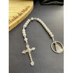 Terço Compacto -Branco e Prata - Medalha Nossa Senhora 