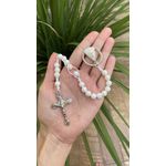 Terço Compacto -Branco e Prata - Medalha Nossa Senhora 
