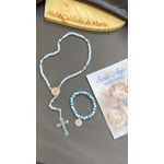 Terço Anjo da Guarda e Pulseira -Azul