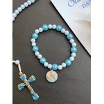Terço Anjo da Guarda e Pulseira -Azul