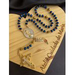 Terço Nossa Senhora - Metal cravejado e Cristais azul