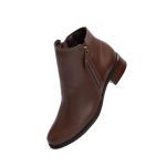 Bota Feminina Santo Charme em couro café cano baixo solado borracha R14003.