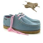 Sapato London Feminino em couro azul bebê, solado crepe em látex e palmilha anatômica.