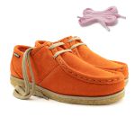 Sapato London Feminino couro tangerina, solado crepe látex e palmilha anatômica.