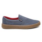Sapato Slip-On couro jeans, solado borracha ambar e palmilha anatômica.
