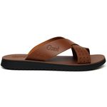 Chinelo Masculino de Couro Cruzado Estiloso e Confortável Caramelo
