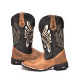 Bota Masculina Feminino UnissexTexana Country Bordada em Couro Legitimo Caramelo.
