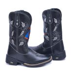 Bota Masculina Feminino UnissexTexana Country Bordada em Couro Legitimo Preto