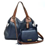 Bolsa Grande Azul Marinho com alças croco caramelo e Mini Couro Legitimo Azul Marinho REF:DM-01A