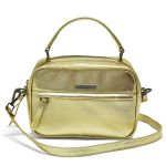Bolsa Pequena 2 Ziper Couro Legitimo ouro light 