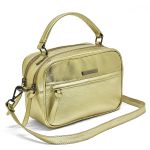 Bolsa Pequena 2 Ziper Couro Legitimo ouro light 