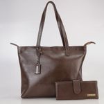  kIT Bolsa Feminina Grande sacola couro legitimo E Carteira chocolate ref:DM-25B 