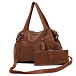 kit bolsa media couro legitimo e carteira caramelo ref:DM-02B