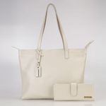  kIT Bolsa Feminina Grande sacola couro legitimo E Carteira OFF WHITE ref:DM-25B 