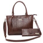 Kit Bolsa couro legitimo croco e carteira chocolate ref:DM-05B