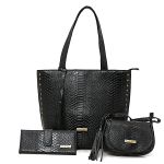 Kit Bolsa Feminina Grande Couro croco + mini + carteira preta ref:DM-03CR