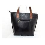 Bolsa Grande Couro Legitimo preta com alças caramelo ref: DM-03