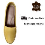 Mocassim Em Couro Amarelo Bebê