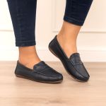 Mocassim em Couro Azul Marinho