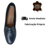 Mocassim em Couro Azul Marinho