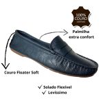 Mocassim em Couro Azul Marinho