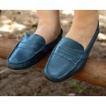 Mocassim em Couro Azul Marinho