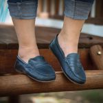 Mocassim em Couro Azul Marinho