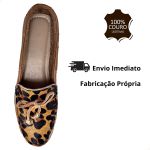 Mocassim Em Couro Capuccino / Leopardo / Laço