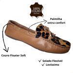 Mocassim Em Couro Capuccino / Leopardo / Laço