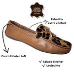 Mocassim Em Couro Capuccino / Leopardo / Laço