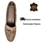 Mocassim Em Couro Creme / Laço