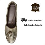Mocassim Em Couro Ouro Branco / Laço