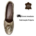 Mocassim Em Couro Ouro Branco / Laço