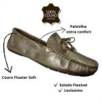 Mocassim Em Couro Ouro Branco / Laço