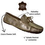 Mocassim Em Couro Ouro Branco / Laço