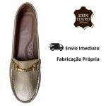 Mocassim Em Couro Ouro Sola Alta