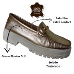 Mocassim Em Couro Ouro Sola Alta
