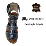 Avarca Em Couro Azul Marinho