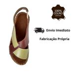 Avarca Em Couro Pinhão e Verde