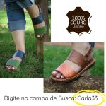 Avarca Em Couro Verde / Azul Marinho