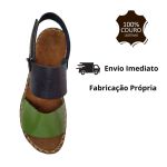 Avarca Em Couro Verde / Azul Marinho