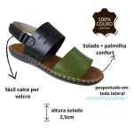Avarca Em Couro Verde / Azul Marinho