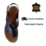 Avarca Em Couro Preto