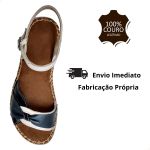 Avarca Em Couro Off White / Marinho / Preto