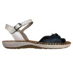 Avarca Em Couro Off White / Marinho / Preto