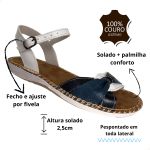 Avarca Em Couro Off White / Marinho / Preto
